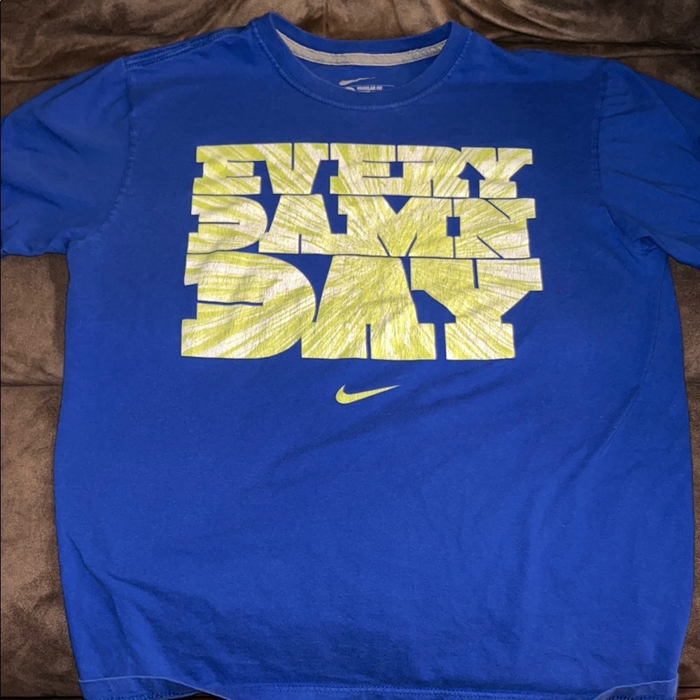 Nike Blue T-Shirt with Yellow Graphic